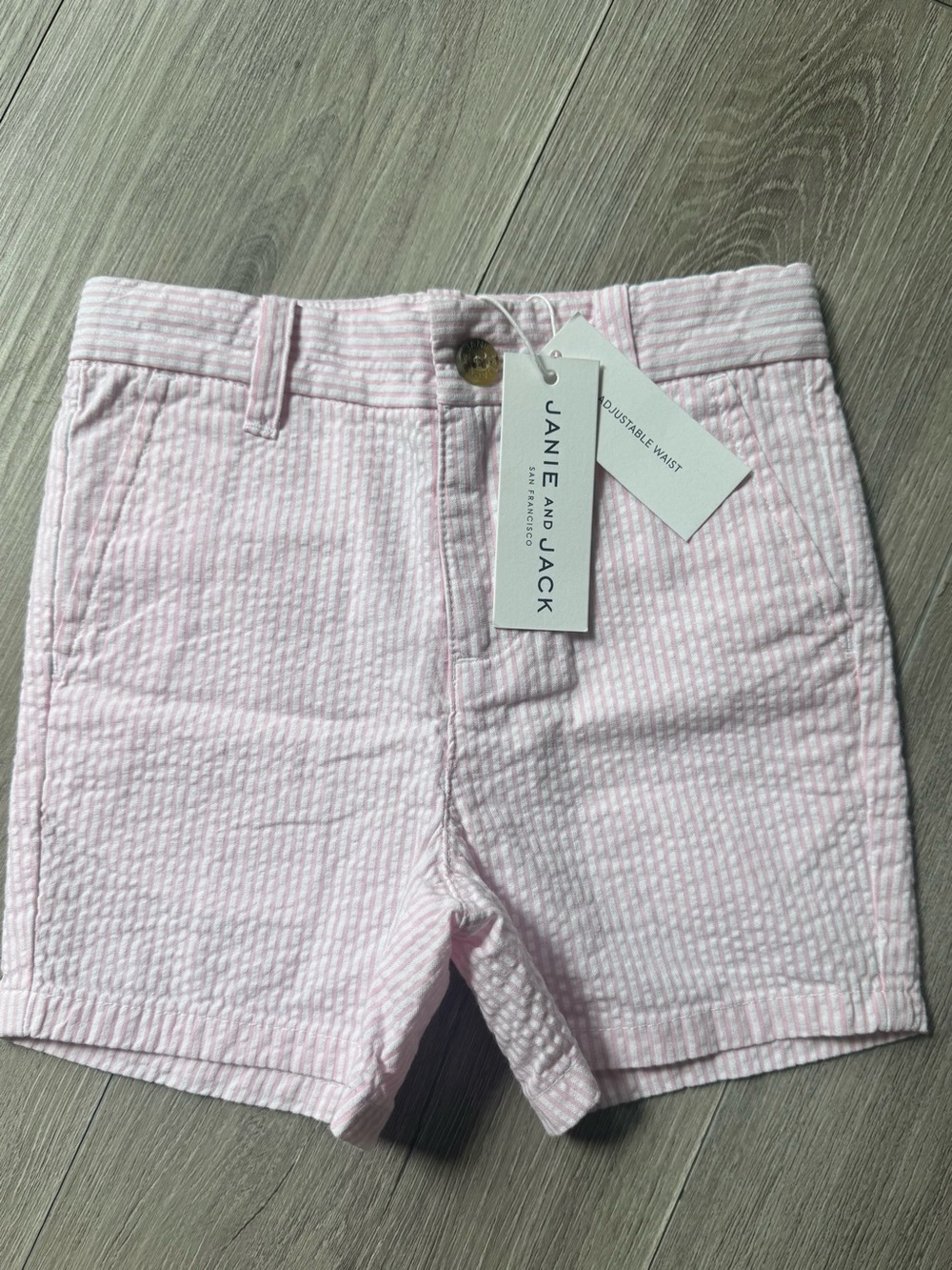 Janie and Jack size 18-24 month Pink & White stripe seersucker Zip Front Shorts